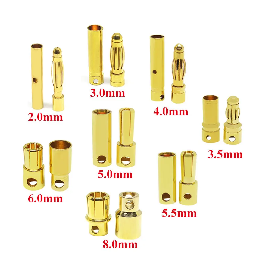 1Pair 2/3.0/3.5/4/5.0/5.5/6.0/8.0MM RC Battery Gold-plated Bullet Banana Plug High Quality Male Female Bullet Banana Connector