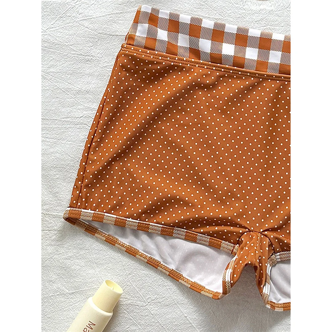Karierte Shorts mit Polka-Dot-Muster, Neckholder-Bikini, Damen-Badebekleidung, zweiteiliger Bikini-Set, gepolsterter Badeanzug, Badebekleidung, Badeanzug, Modell V8507. – Detail 7