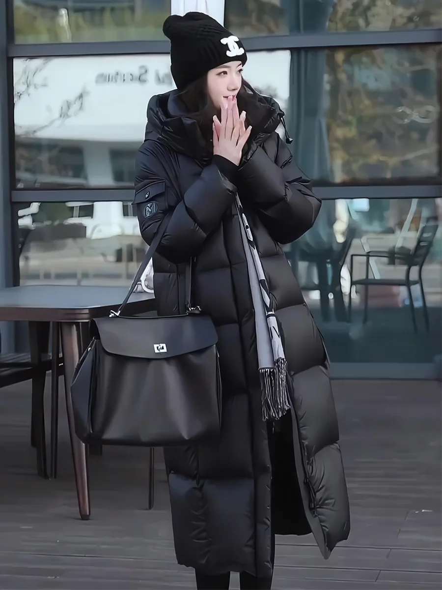 

Women's Long Hooded down Jaet Extreme Cold Loose Warm White Du Feather Outerwear Casual Sle Winter New Bla Coat