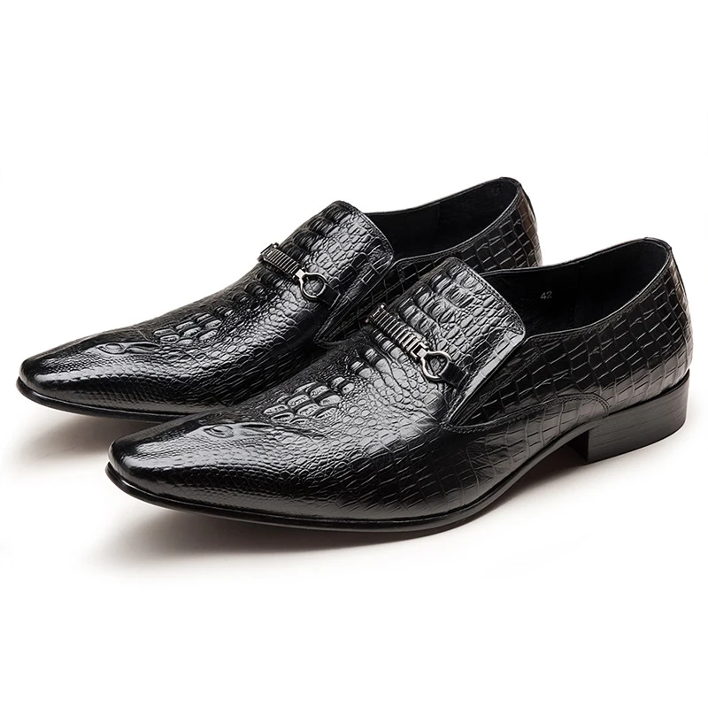 Zapatos informales de cuero con patrón de cocodrilo para hombre, calzado de vestir de lujo, zapatos de Boda sin cordones, Brogues de cuero, talla grande 38-48