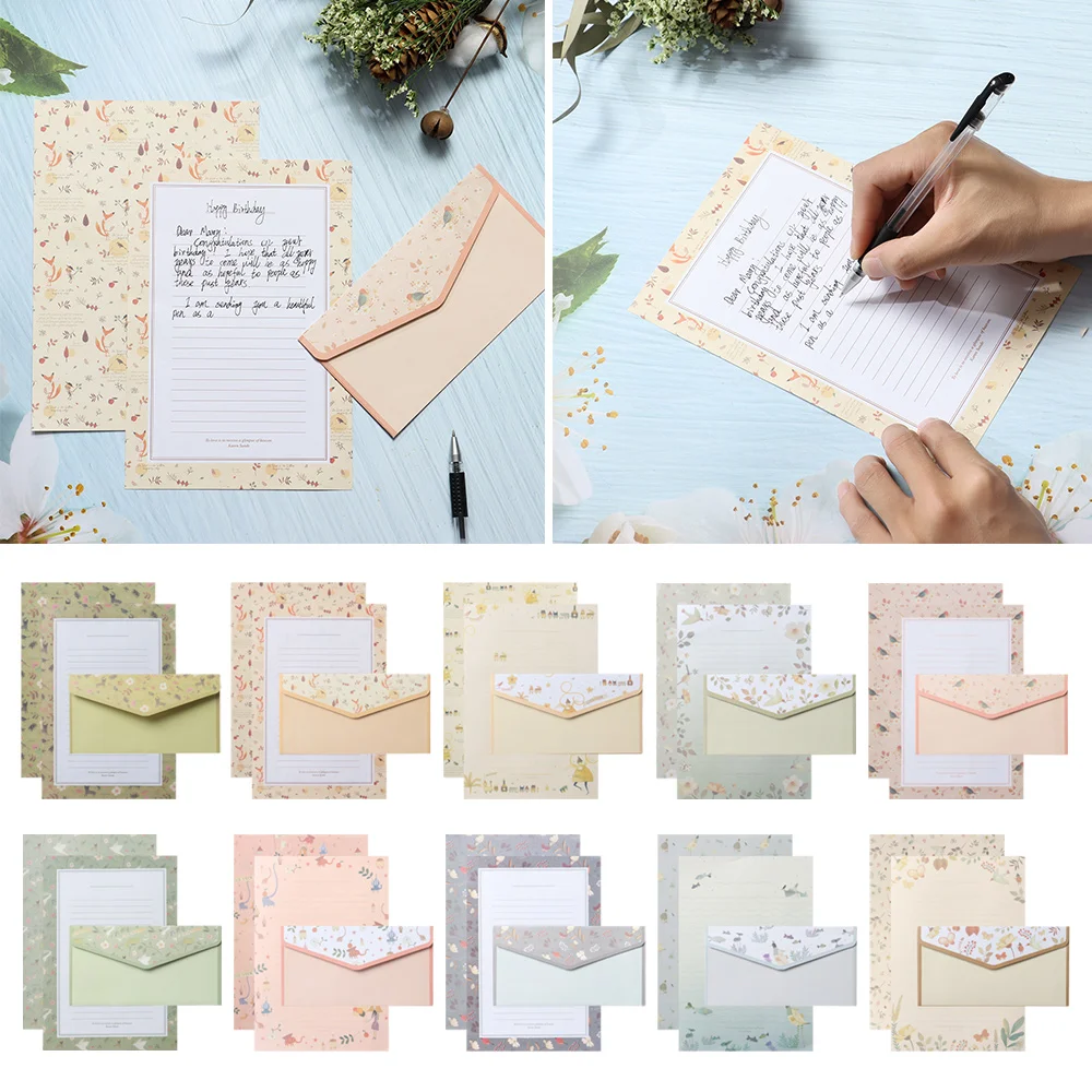 

Office Supplies Vintage Floral Flower Printing With Envelopes 3PCS Writing Paper 6PCS Letter Stationery Differrent Design