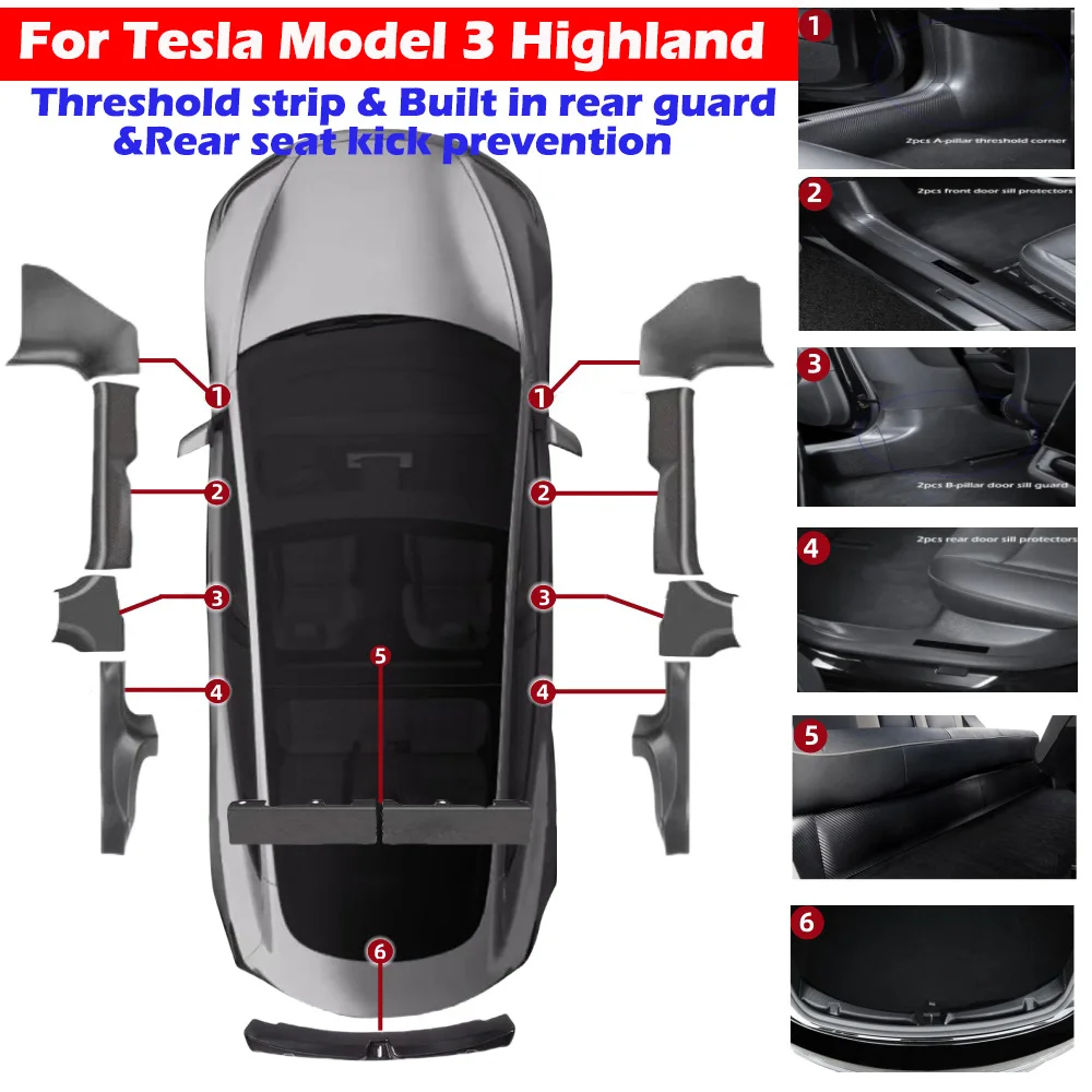 

For Tesla Model 3 Highland 2024 Threshold Strip & Rear Anti Kick & Built-in Rear Guard,Car Waterproof Anti-fouling Protector