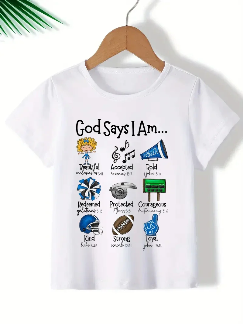 God Saysiam. Beautiful Printed Boys And Girls Letter T-Shirt Kids Top Short Sleeved Round Neck Summer Children'S Clothing