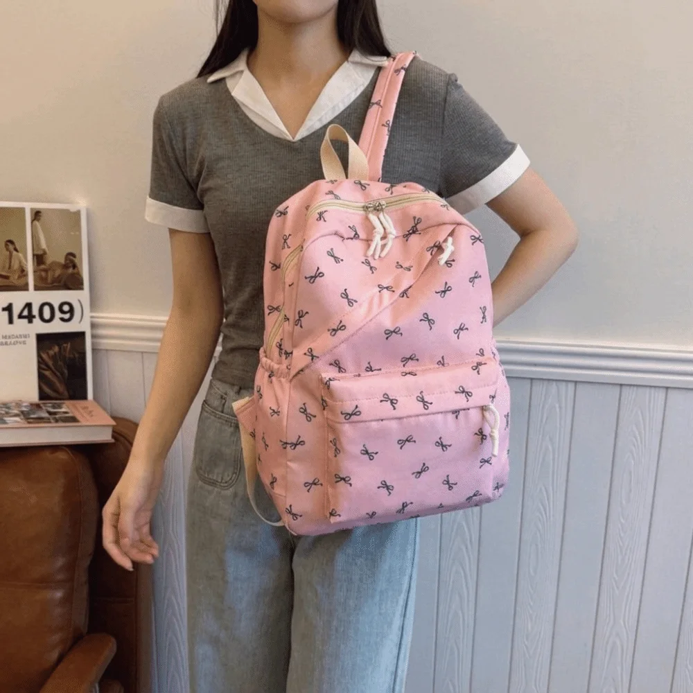 Canvas Bow Backpack Lightweight Adjustable Straps Students School Bag Japanese Style Storage Bag Teenagers Shoulder Bag Students