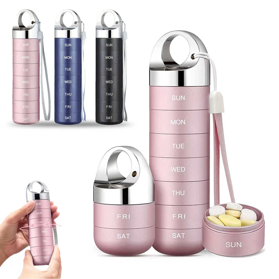 

Portable Aluminium Alloy 7 Days Stackable Travel Pill Organizer Waterproof Medicine Pillboxes Holder One-week Pill Storage Box