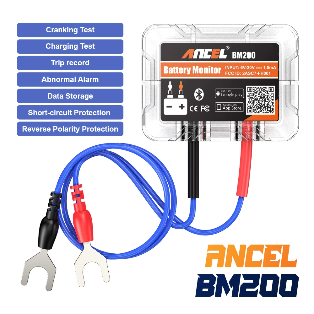 

ANCEL BM200 Wireless Bluetooth 12V Battery Monitor Car Battery Health Monitoring Battery Tester Support Max 4 Cars Monitor