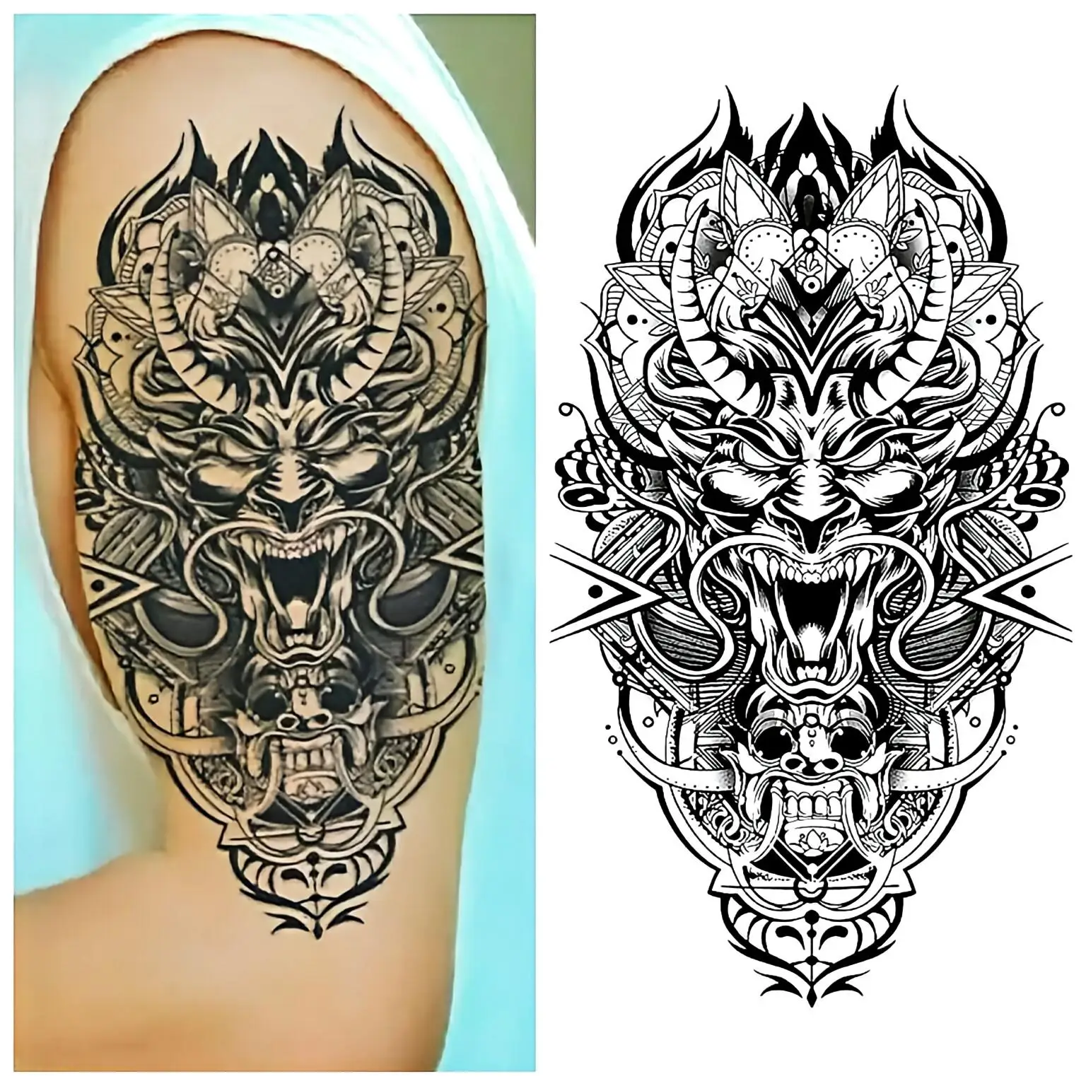 

Dragon Head Temporary Tattoos,Tattoo Stickers,Waterproof Long-Lasting 15 Days,Semi-Permanent Fake Tattoo,body art for Men Women