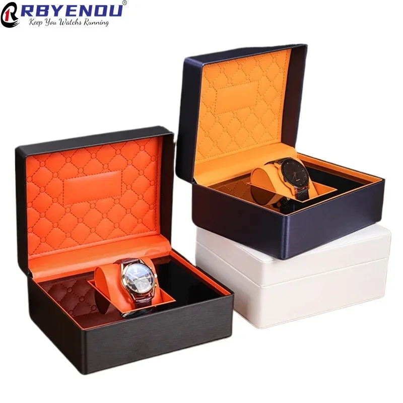 High End PU Leather Brushed Metal Effect Watch Packaging Cases Watch Display Organizer Gift Brand Packaging Customizable Logo