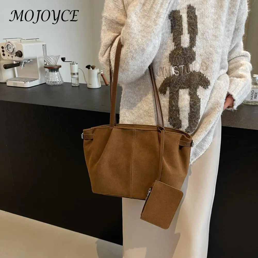 Women Suede Underarm Bag with Zipper Shoulder Bag with Inner Pocket Solid Color Satchel Bag for Work Travel