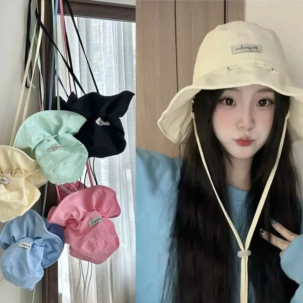 Foldable Fisherman Hat Wide Brim Sunshade Drawstring Bag Convertible Into Bag Multi-functional Outdoor Fishing Cap Summer