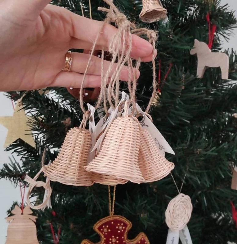 Handwoven Bells Pendant Rattan Woven Decorative Crafts Home for Wedding Birthday New Year Party Decoration