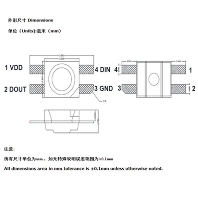 WS2812B-3528 RGB SMD LED, Reverse Mount 4-Pin 6028 Integrierte IC 5V Lampenperlen 6,0*2,8MM