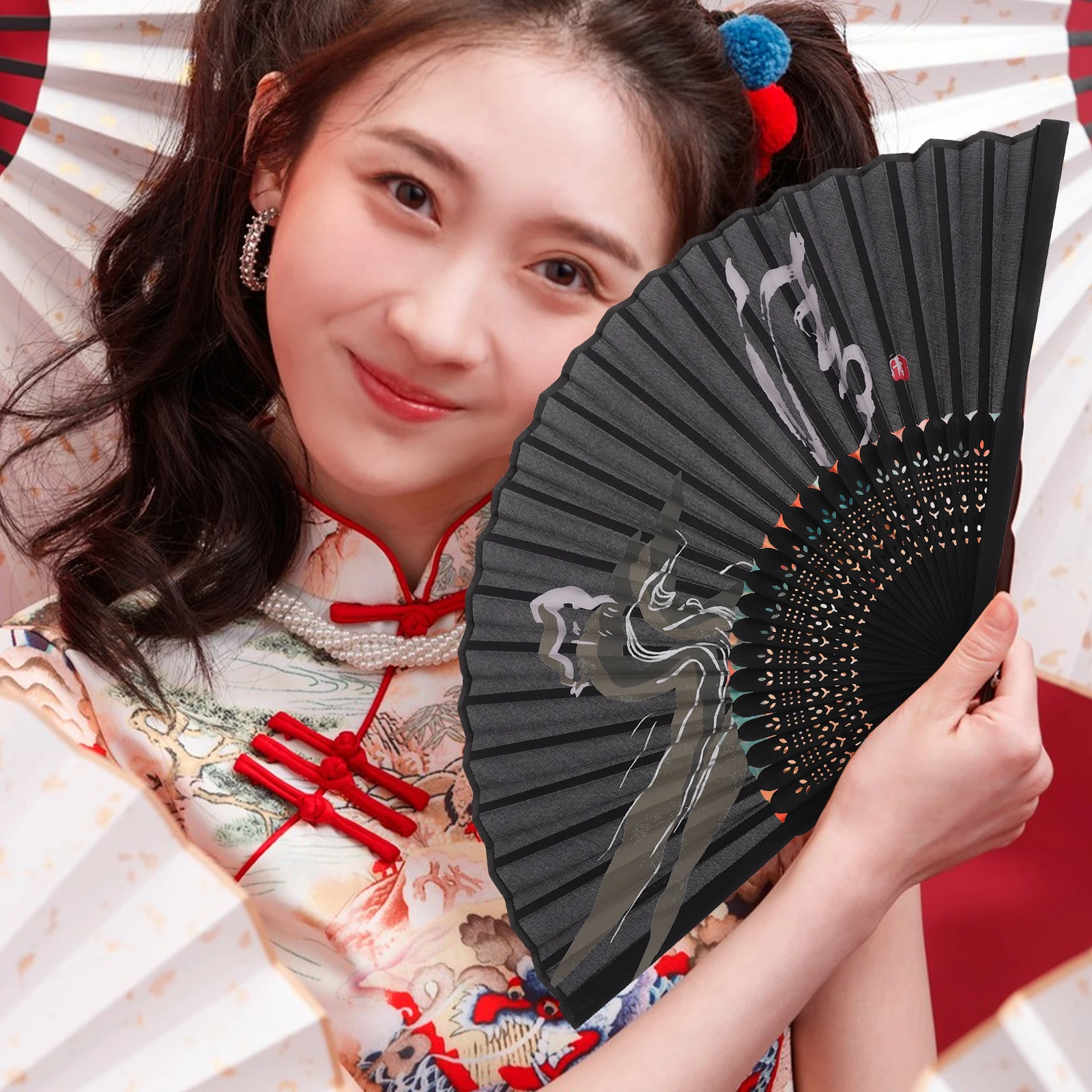 

Chinese Portable Folding Dance Fan Vintage Hand Fan Compact Handheld Classic Photography Prop Women Chinese Handicrafts