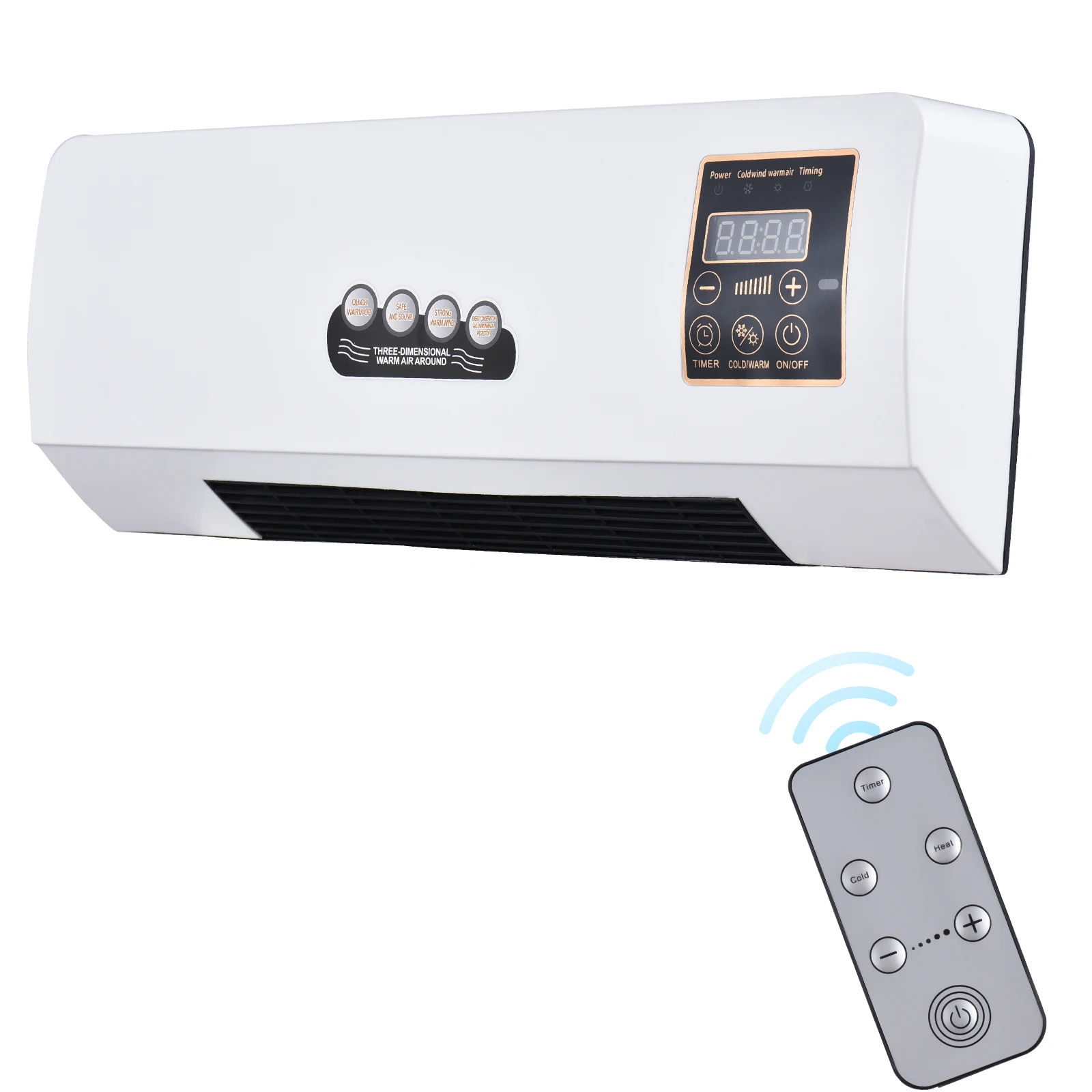 Combo de calentador y ventilador de 1800W, función de sincronización de Control remoto, ventilador eléctrico montado en la pared de 0-6 horas y calentador de espacio para dormitorio