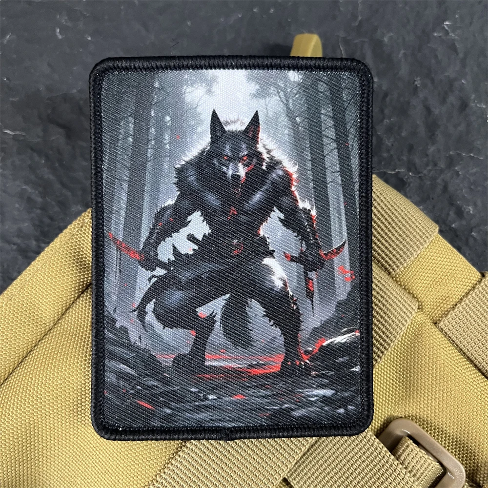 Night Werewolf Print Hook and Loop Patch Killing Tactics Morale Badge Military Army Backpack Decoration Sticker