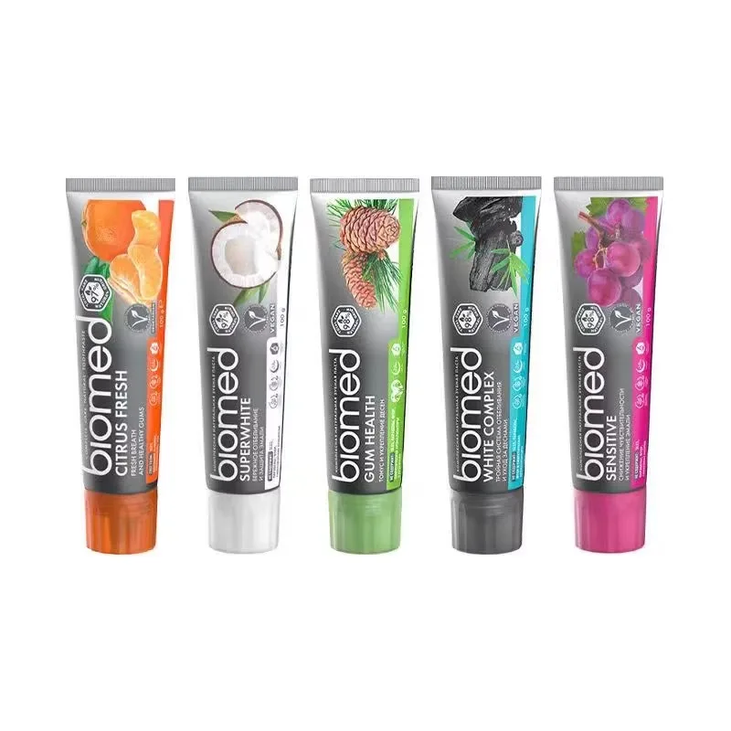 Russian Cedar Orange & Activated Charcoal Biomed Toothpaste 100ml - with Thyme, Deep Whitening & Fresh Breath, Grape Flavor