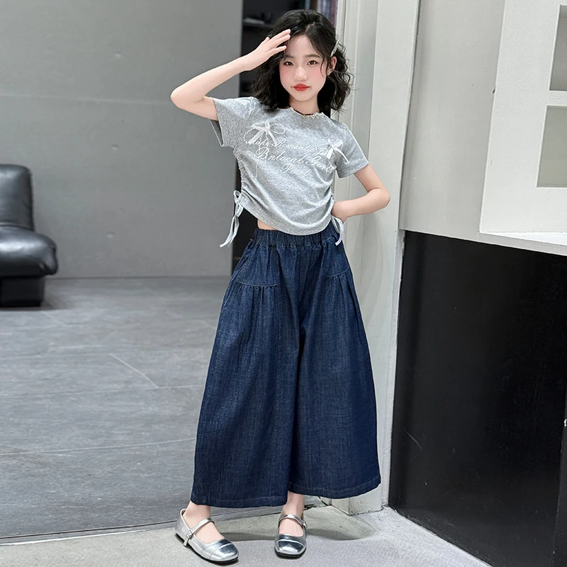 

Girls Suit2026New Summer Children's Short SleeveTT-shirt for girls, stylish and fashionable, thin wide-leg pants for older girls