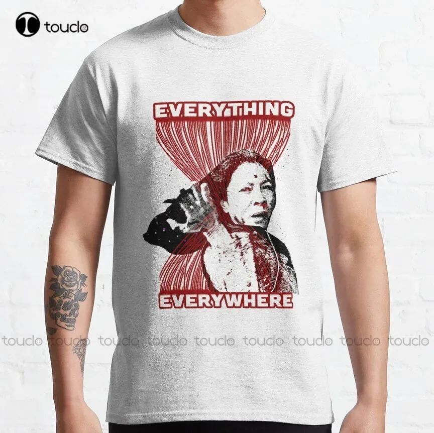 كل شيء في كل مكان في وقت واحد، فيلم 2022 أفضل تي شيرت كلاسيكي قمصان قطنية للرجال تي شيرت جرافيك كبير الحجم 100% قطن