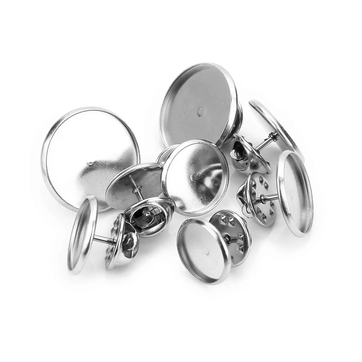 20Pcs Brooch Bottom Trays Stainless Steel Round Plates DIY Breastpin Accessories 16Mm Diameter Badge Clasp Pin Round Plate DIY
