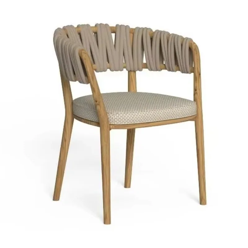 

Garden modern luxury solid teak with weaving rope dining set patio Sectional teak bar chair and table set