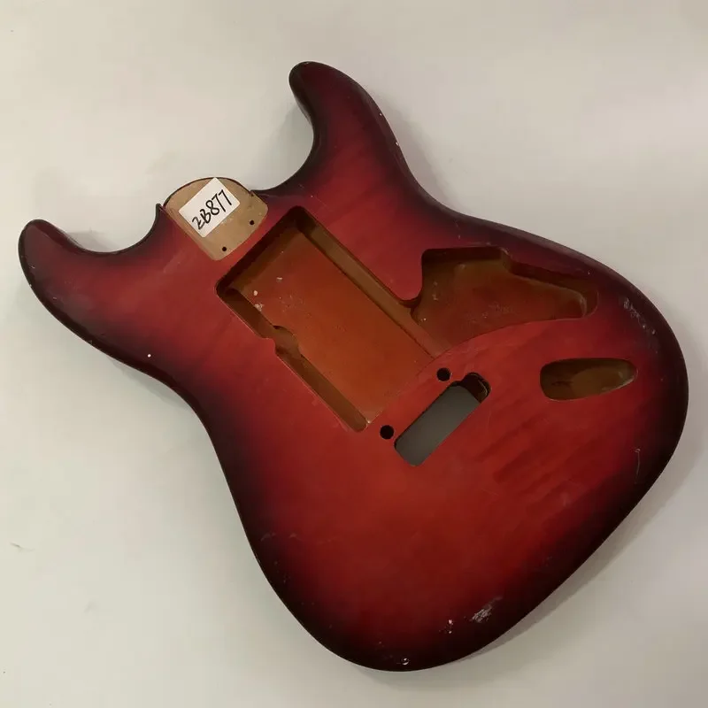 EB877 Red Flamed Maple ST Guitar Body 2 Pivots Bridges in Solid Wood Custom Pickups DIY Replace Parts with Damages