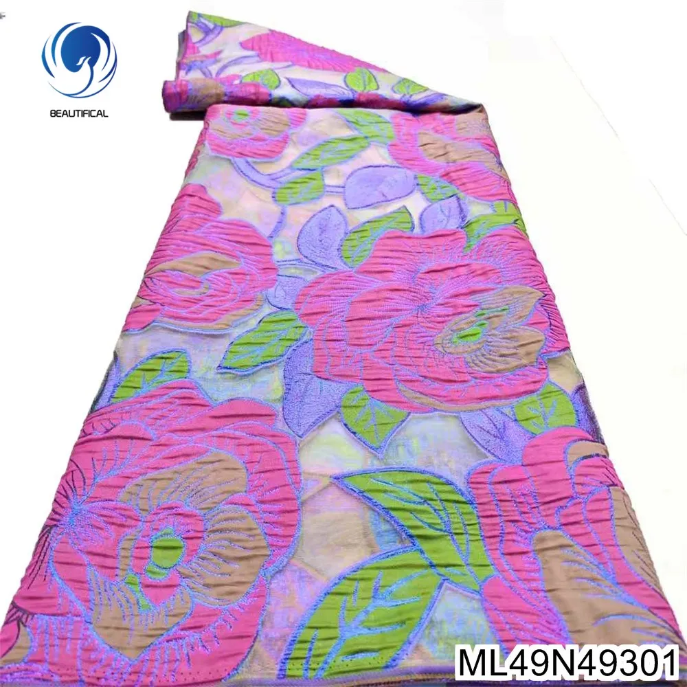 

2025 New Beautiful High-quality Nigerian African Jacquard Comfortable Lace Flower Totem French Wedding Dress Fabric ML49N493