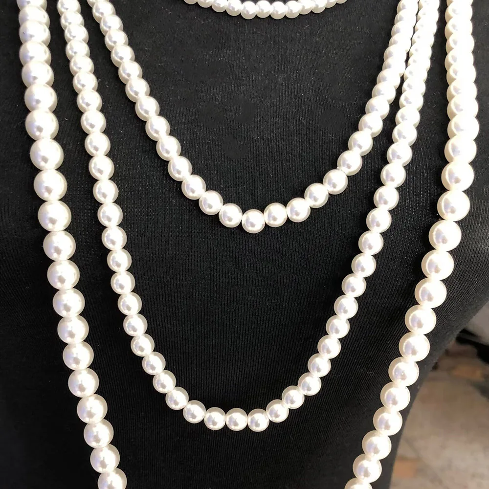 2024 New ZA White Multilayer Imitation Pearls Choker Necklace Women Fashion Indian Statement Maxi Long Wedding Necklace Jewelry