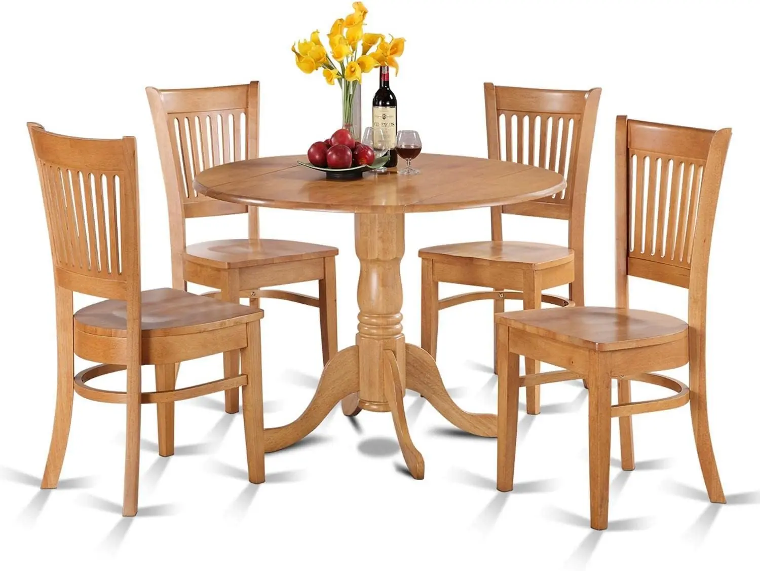 

Furniture DLVA5-OAK-W Dublin 5 Piece Modern Set Includes a Round Wooden Table with Dropleaf and 4 Dining Room Chairs