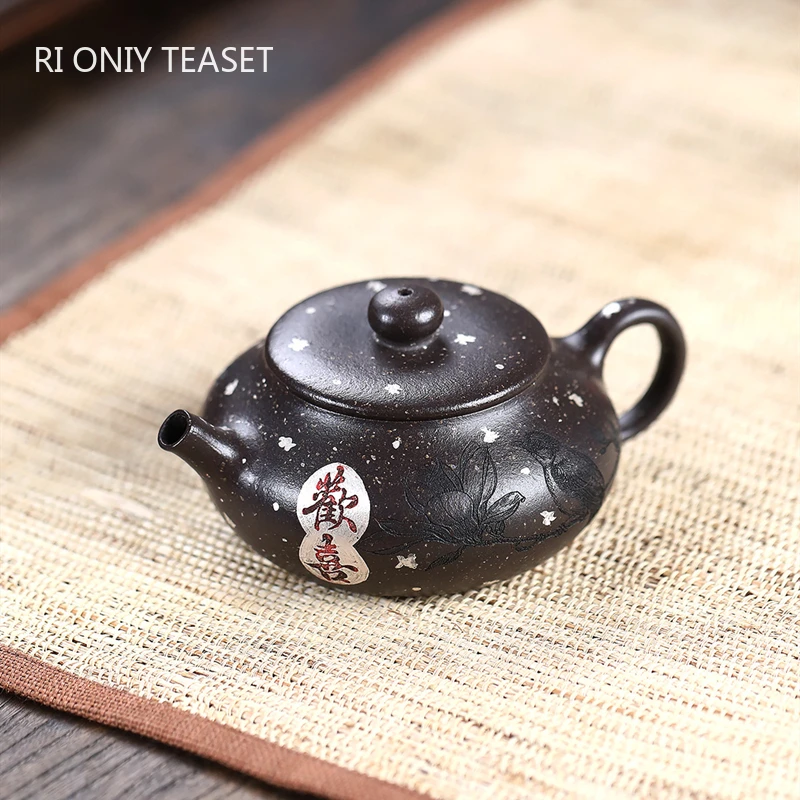 

140 мл китайский чайник Исин из фиолетовой глины, знаменитый чайник ручной работы с цветами и птицами, чайник с необработанной рудой, чайная посуда Цзыша, подарки для чайной церемонии
