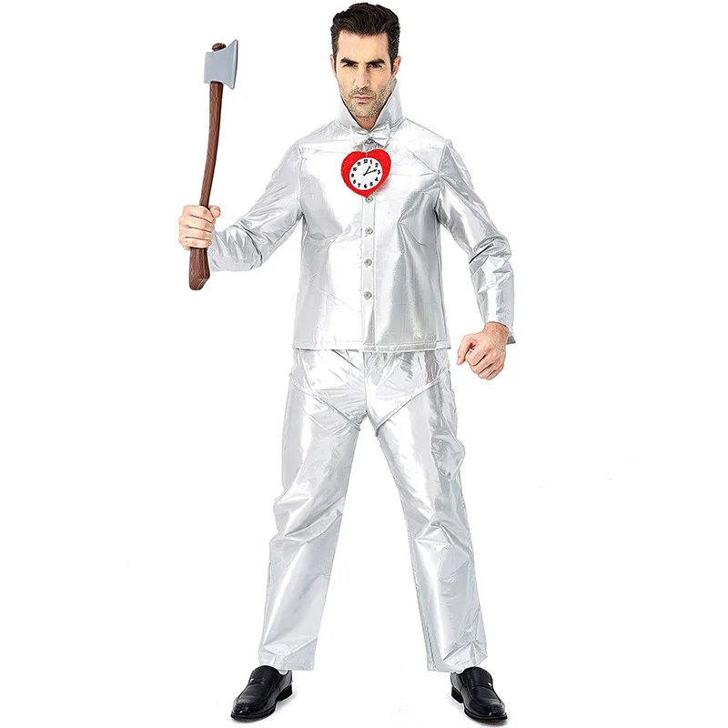 Vendita calda mago personaggio dei cartoni animati Tin Man Cosplay vestito bianco Costume Halloween uomo con copricapo festa di carnevale