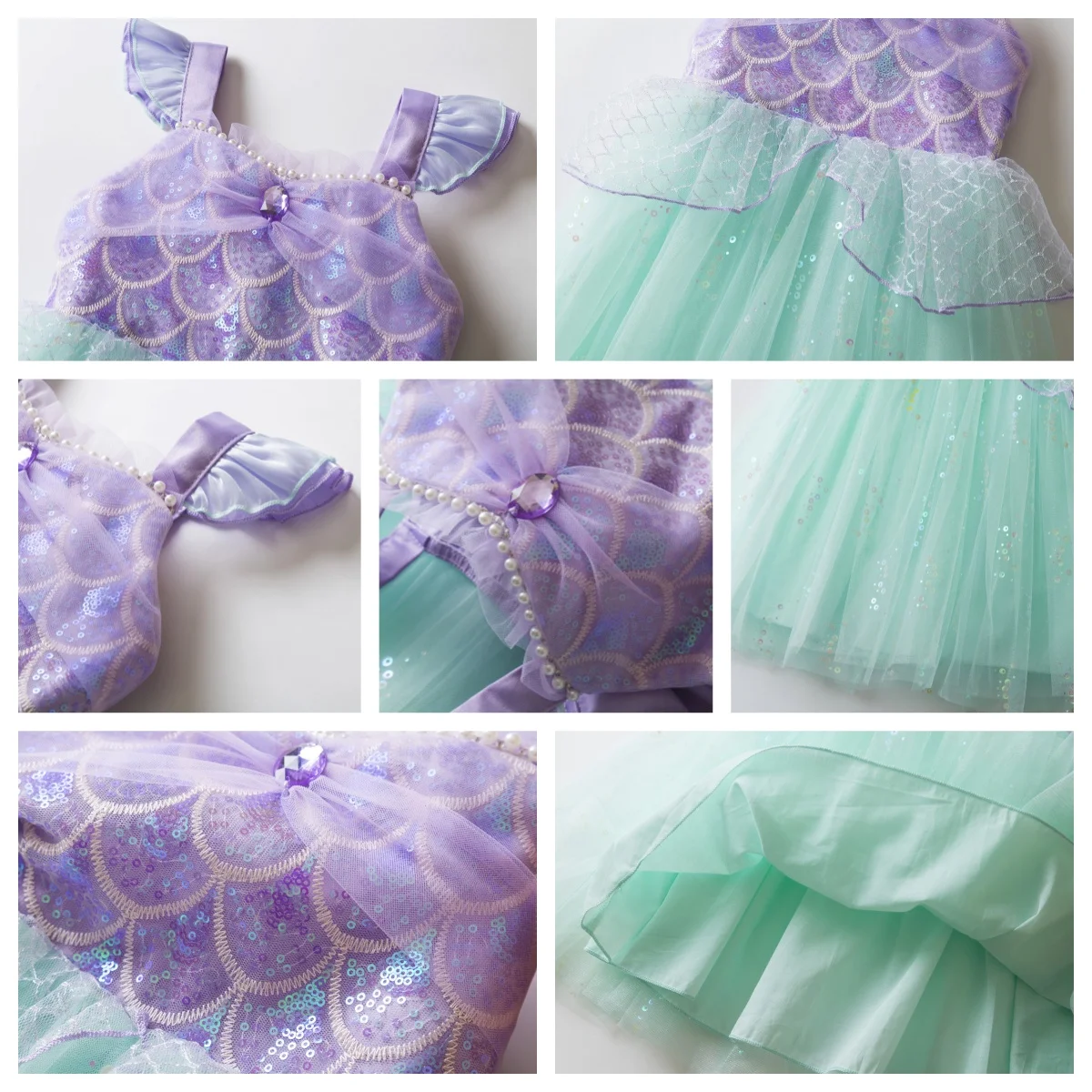 Kids Girls Mermaid Inspired Costume Dress With Purple And Green Tulle Skirt For Carnival Party Dress Up view 6