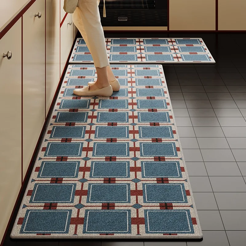 

Carpet for Kitchen Floor Mat Runner Rug Blue Plaid Foot Mats Non-slip Long Carpets Home Decoration Rugs Dust and Dirt Proof