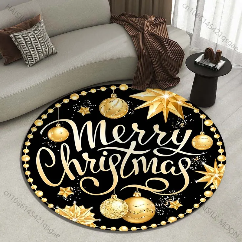 Elegant black-gold Christmas decor Printed round carpet living room sofa table large pet mat soft round carpet home decor
