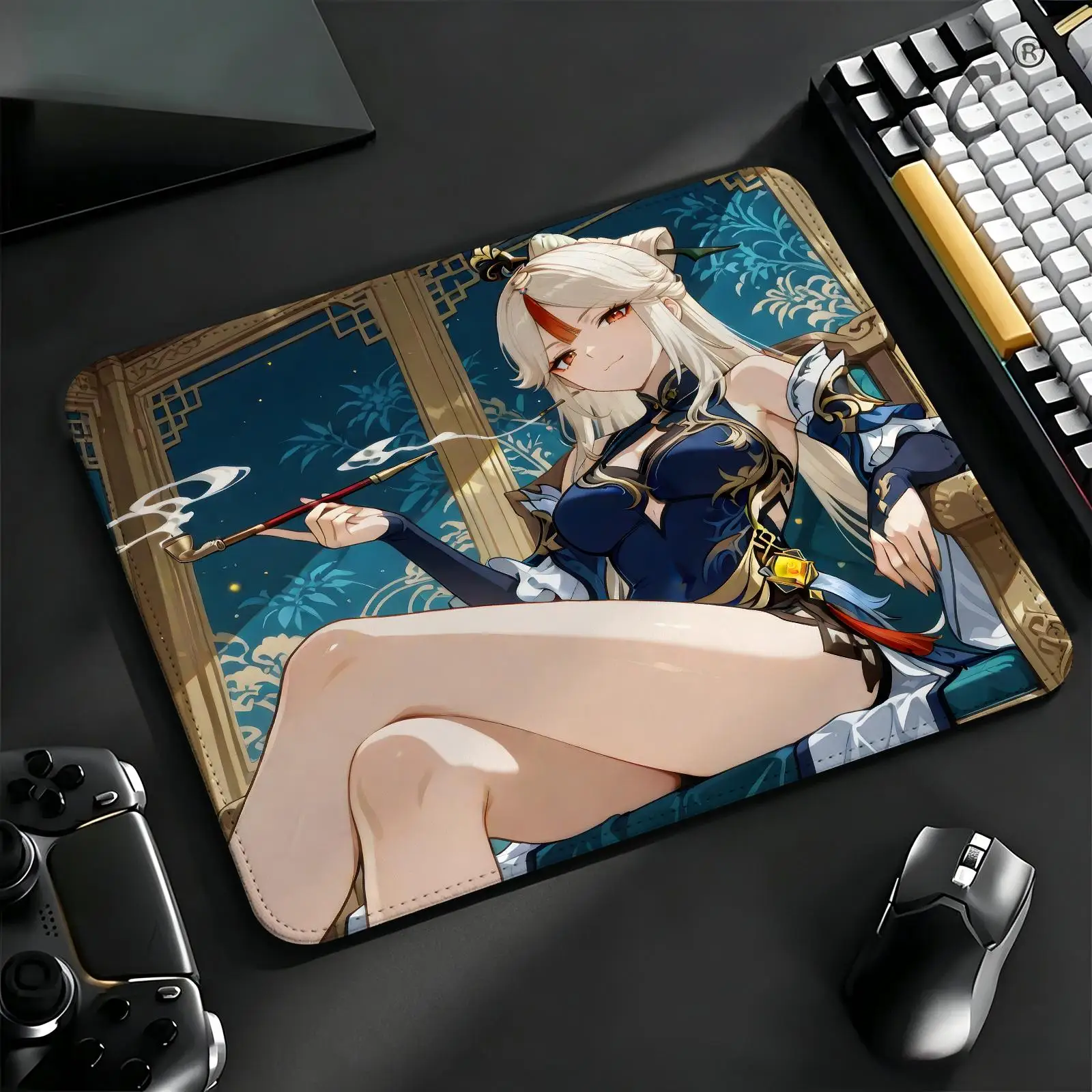 Mouse Pad Compact Gaming Mat Reinforced Stitched Border, Portable Laptop Desk Pad for Office & E-sports genshin impact Ningguang