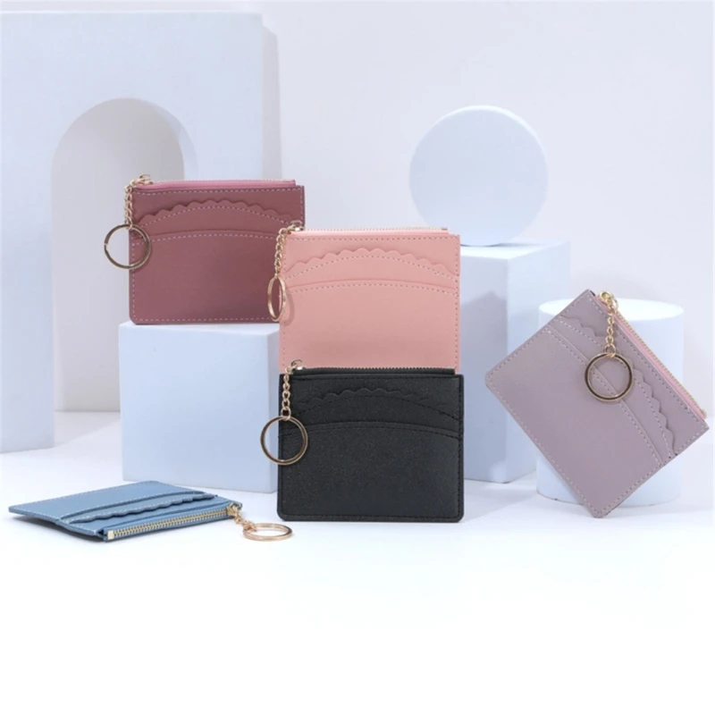 Women Men Durable Card Holder Short Wallet with Zipper Closure Coin Pocket Solid Color Multiple Slots Card Cash Storage Purse