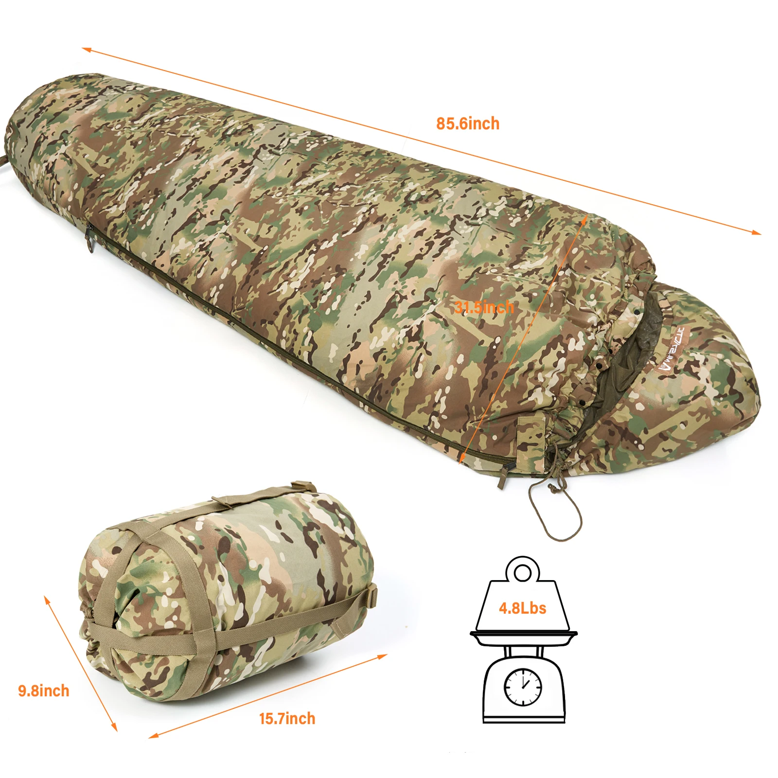 MT militar Modular infantería táctica momia sacos de dormir, defensa de la fuerza del ejército 4 y sistema de dormir Tropen 2,0 camuflaje/Multicam