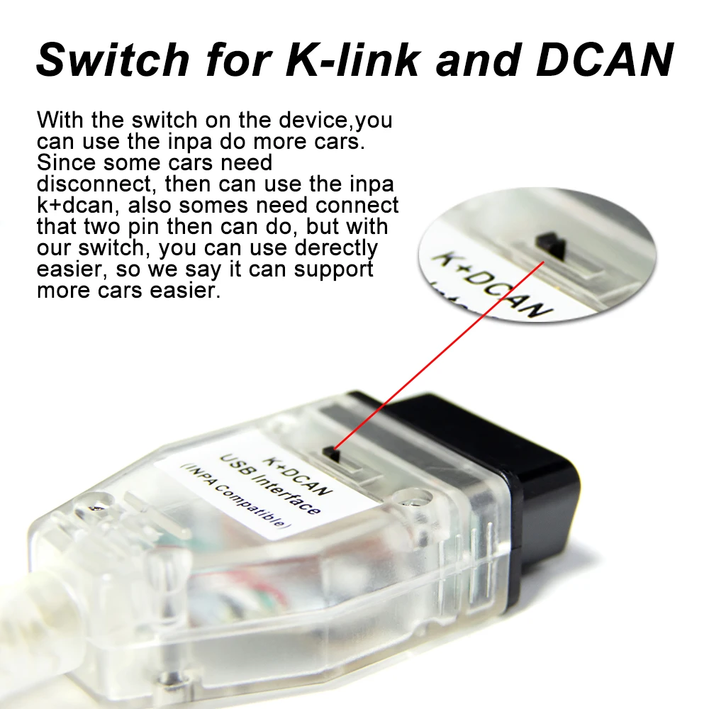 Fotografia 6: Interface de Diagnóstico OBD2 para BMW E90/E65/E53/E70/E71/E72, Leitor de Códigos com Interruptor K DCAN para INPA/ISTA-D/Tool32/EDIABAS