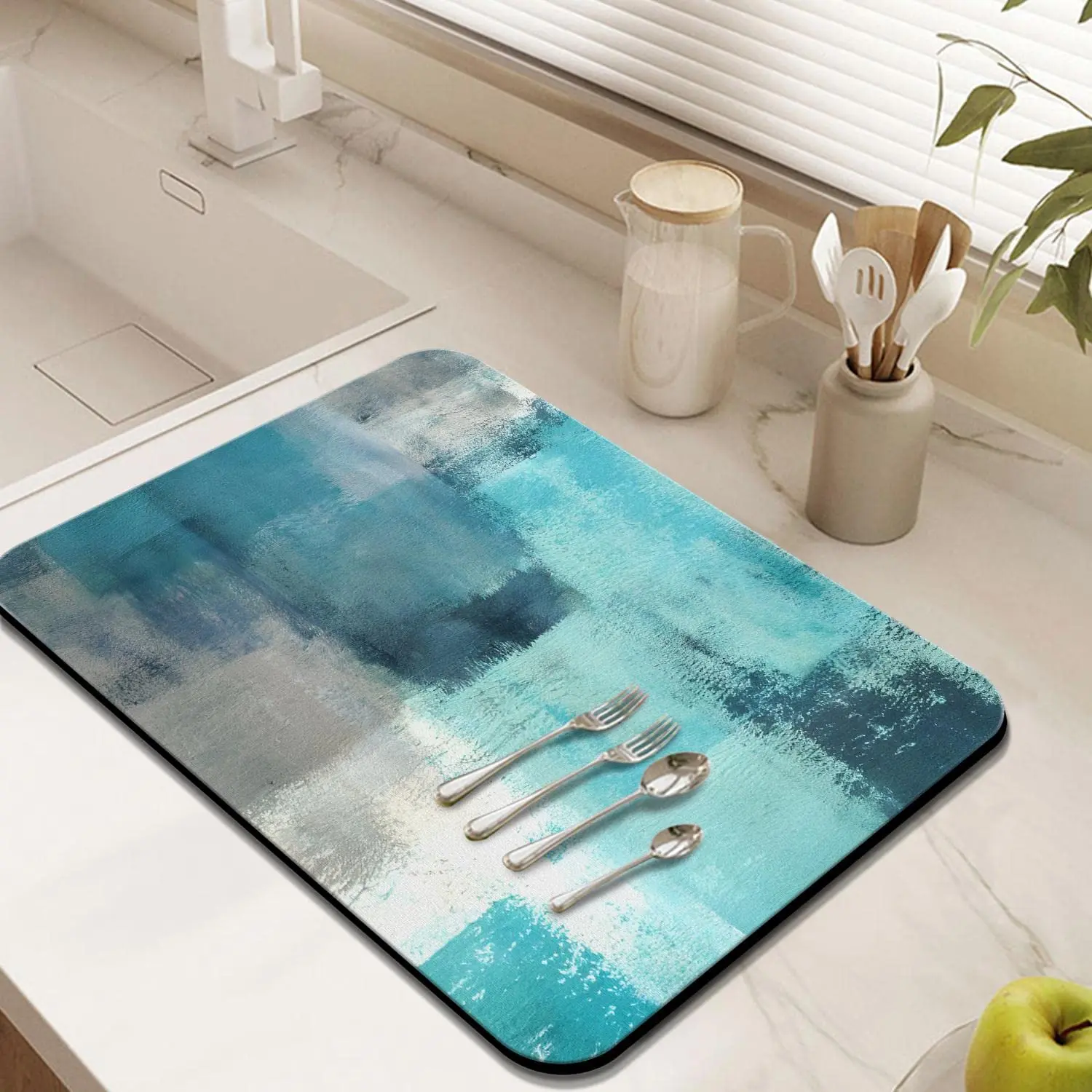 

Blue Coffee Bar Mat for Countertop Absorbent Rubber Backed Dish Drying Mats Draining Pad