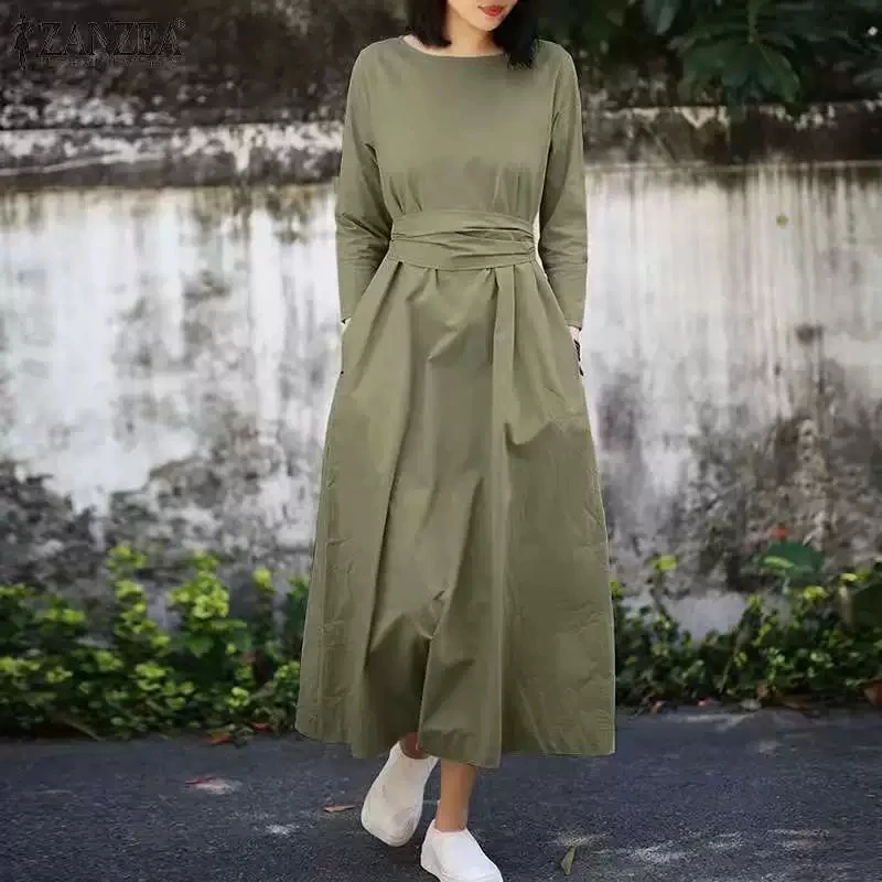 Ramadán musulmán Marruecos nuevo algodón mujer bolsillo manga larga encaje hasta vestido largo otoño e invierno elegante traje de fiesta casual