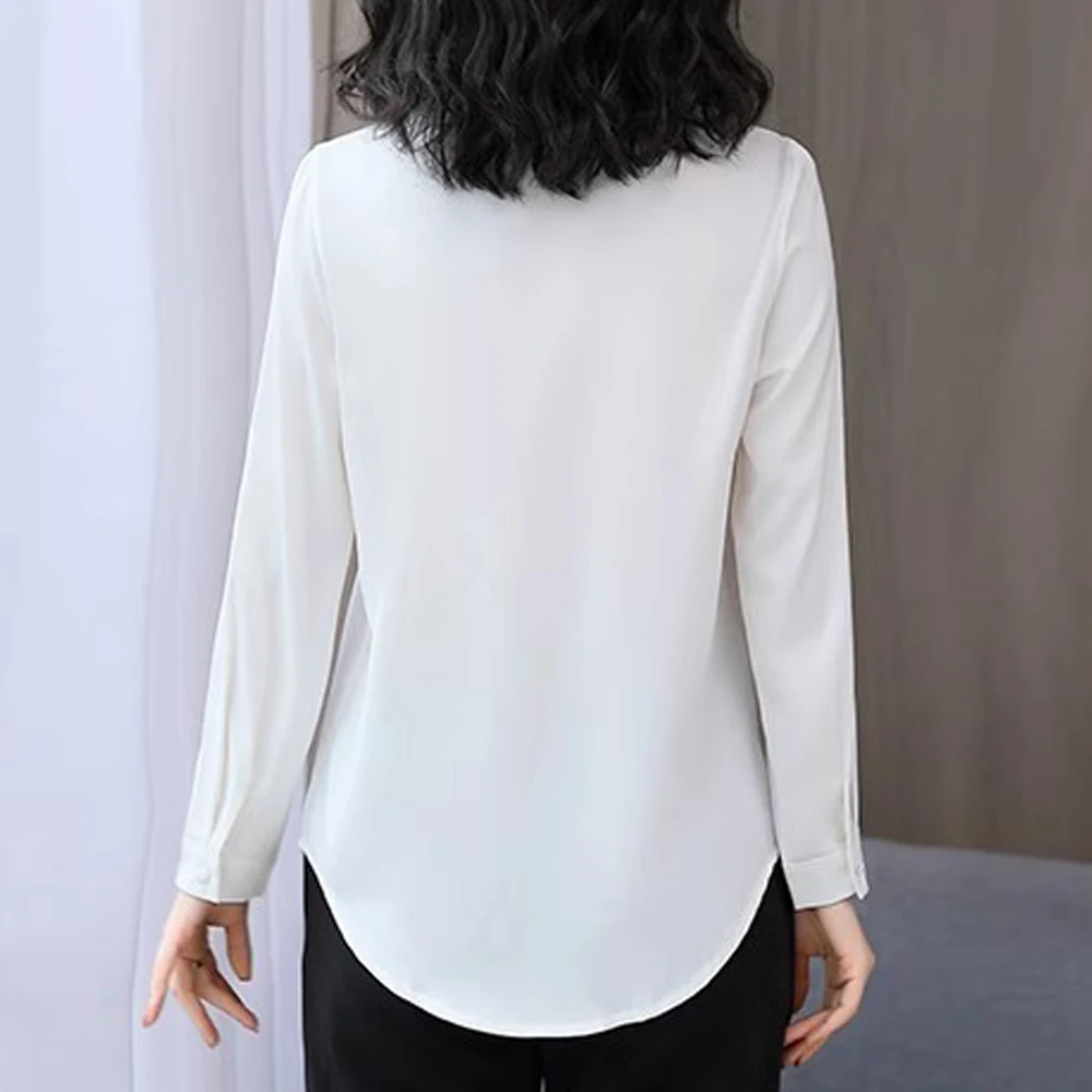 Korean Fashion Women Blouses And Shirts Elegant Long Sleeve Lapel Satin Silk Shirts Female Office Tops Blusas Mujer De Moda 2024