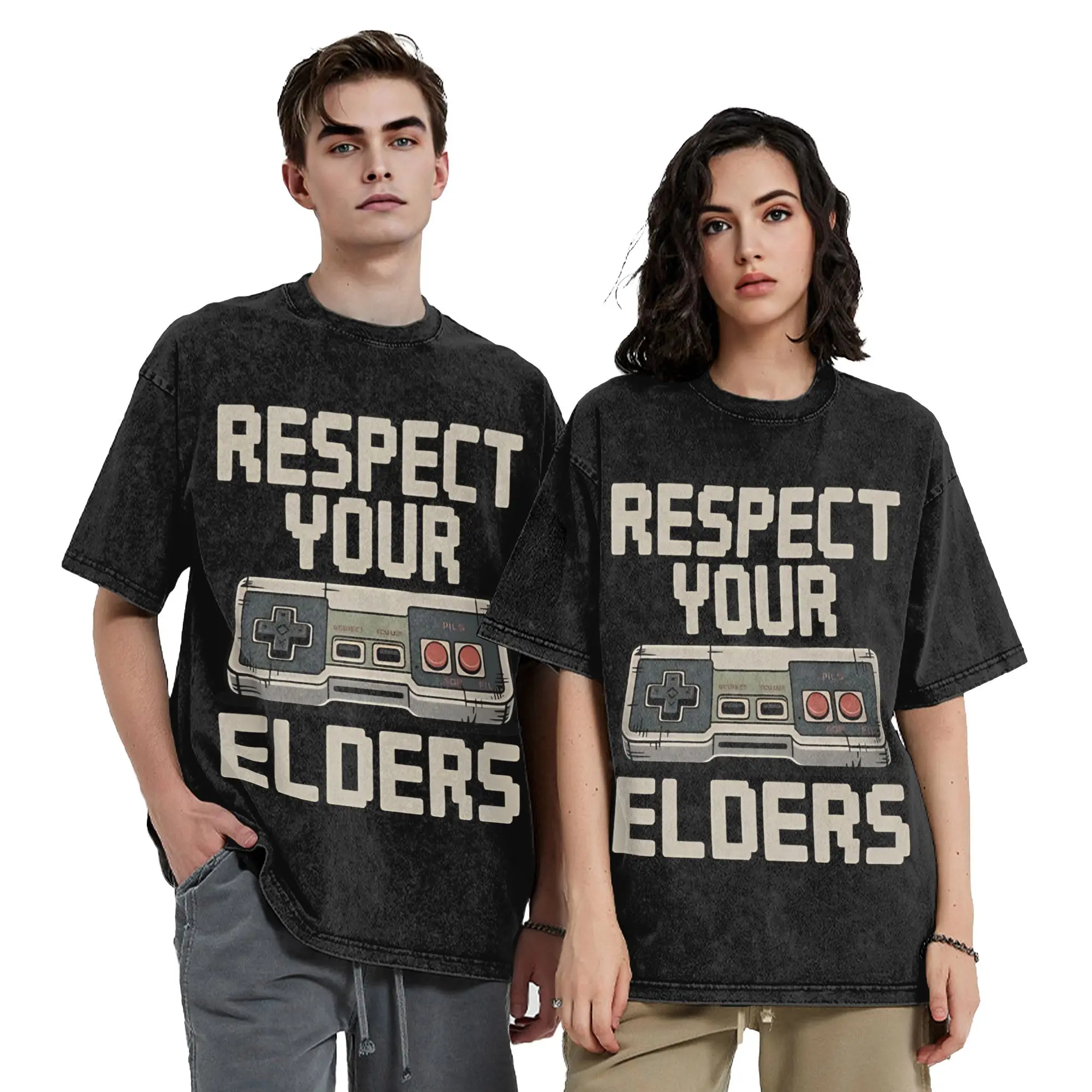 Men Women's Respect Your Elders Washed T Shirts  100% Cotton Clothes Casual Short Sleeve Round Collar Tees Big Size T-Shirt