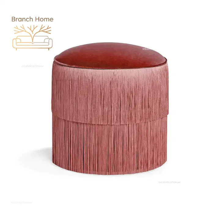 Hot Sales Italian Modern Customized Fabric Tassel Stool Villa Home Living Room Sofa Foot Stool Bedroom Makeup Round Pouf Ottoman