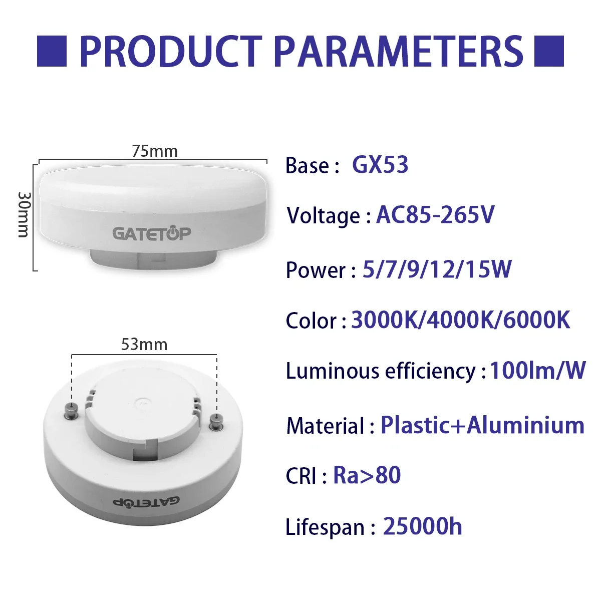 4-20PCS GX53 LED Spotlight AC85-265V 100lm/W 5W 9W 15W Gedurfde lichtbron garderobe kast licht Gedurfde grille open doos licht