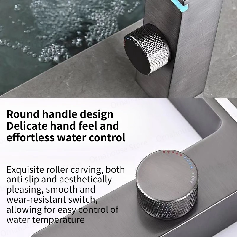 Intelligent Digital Display Faucet Ambient Light Basin Hot and Cold Faucet Creative All Copper Bathroom Washbasin Faucet