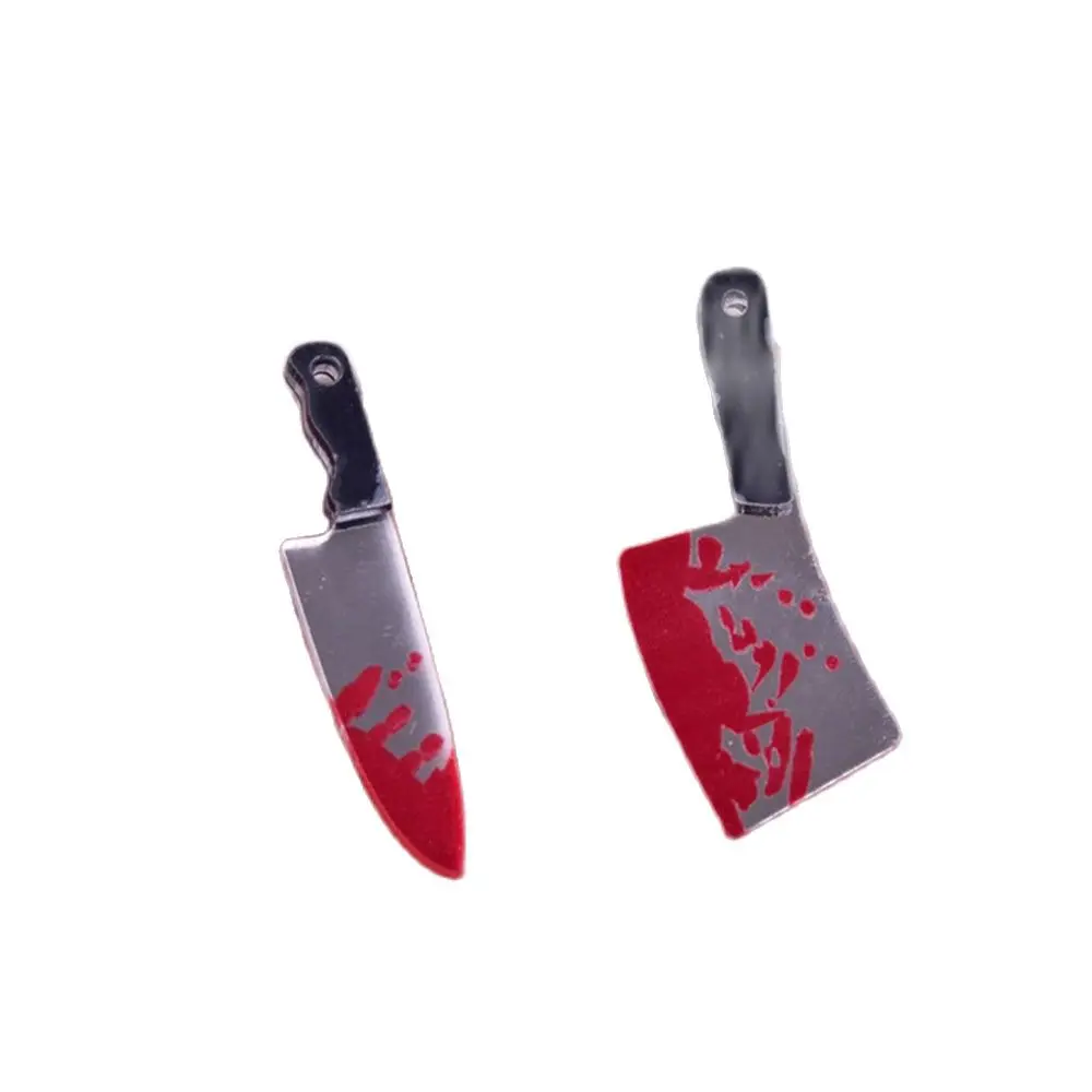 

10Pcs/Lot Charm Acrylic Halloween Blood Knife Pendant For Earring Bracelet Keychain Diy Jewlery Findings 46*10mm