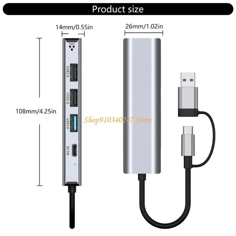 Q22A USB+TYPE C HUB محول محطة إرساء المحور 100 ميجابت في الثانية/1000 ميغابت في الثانية RJ45 محول Ethernet #6
