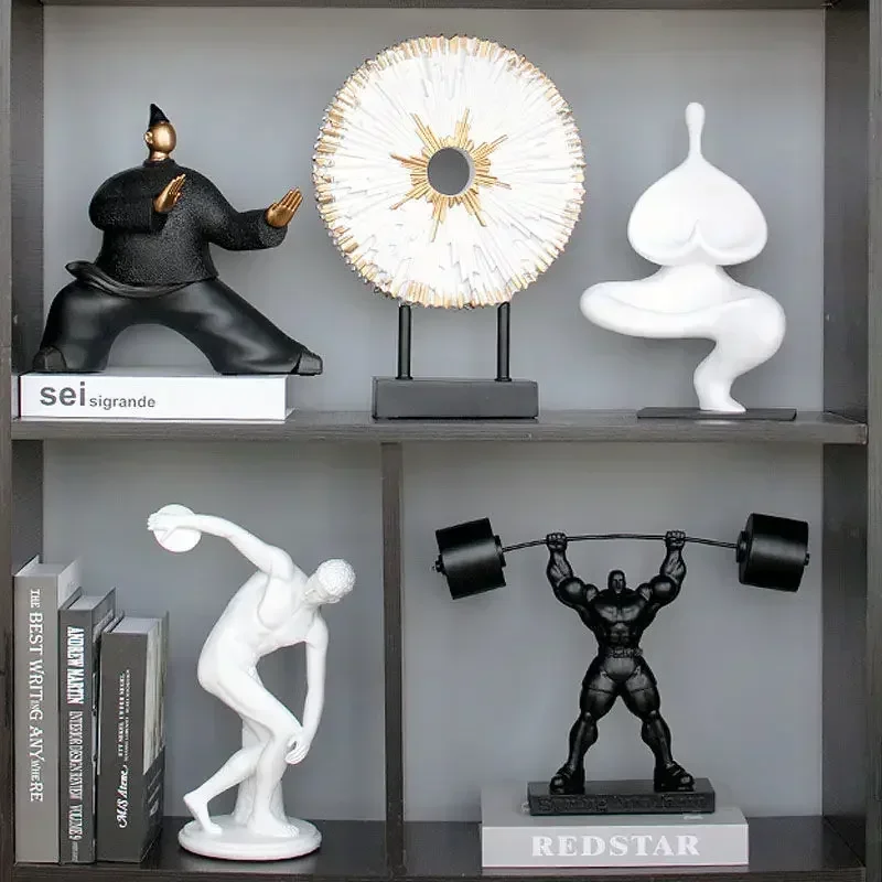 Black White Yoga Fitness Sports Figures Resin Ornaments Home Livingroom Sculpture Crafts Study Porch Cabinet Desktop Decoration