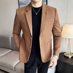 Luxury Woolen Slim Fit Suit Jacket 2024 Autumn New Fashion Casual Business Slim Fit Social Wedding Dress Men's Suit Jacket