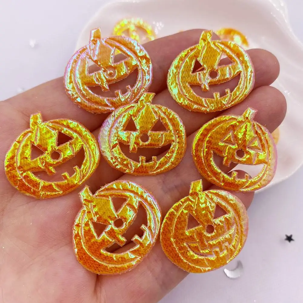 100PCS AB Loveliness Embossed Shinny Cute Cartoon Pumpkin Patches DIY Craft Applique Hairpin Parts Halloween Decor Craft