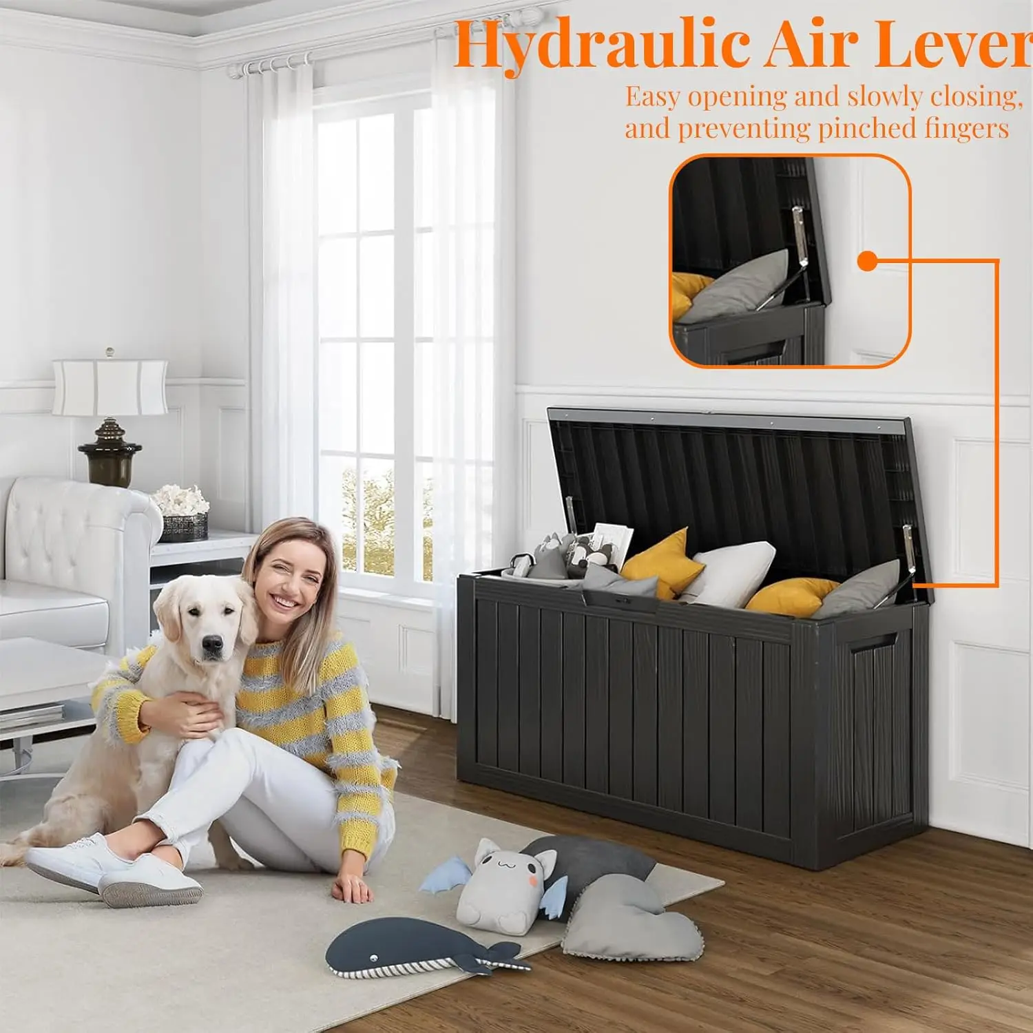 

80 Gallon Resin Deck Box, Lockable Patio Outdoor Storage Box for Furniture, Garden Tools and Tools Storage,Factory Direct Sales